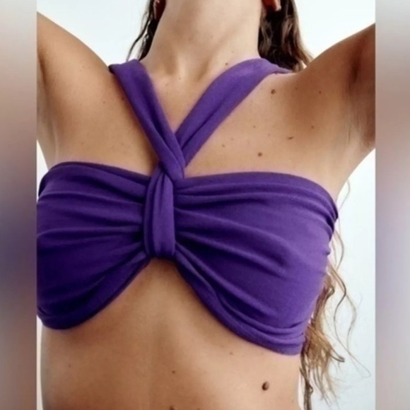 Zara Ribbed Halter Cropped Top Purple Size Small - Picture 8 of 12